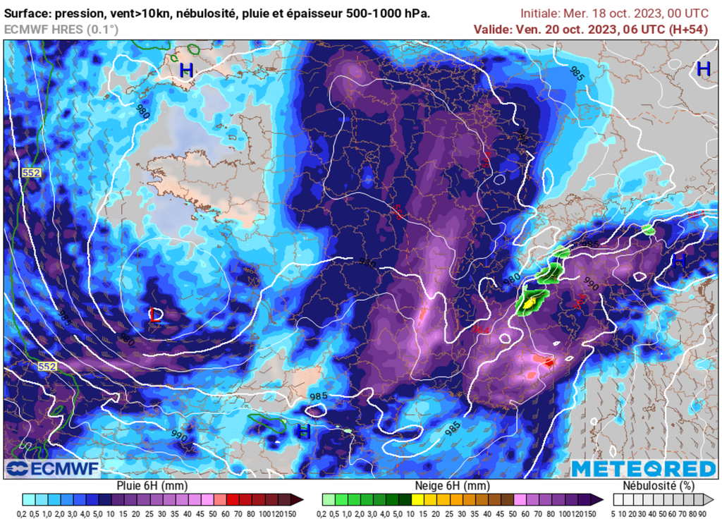 Une perturbation très active est prévue pour vendredi. L'Est et le quart Sud-Est sont les plus exposés.