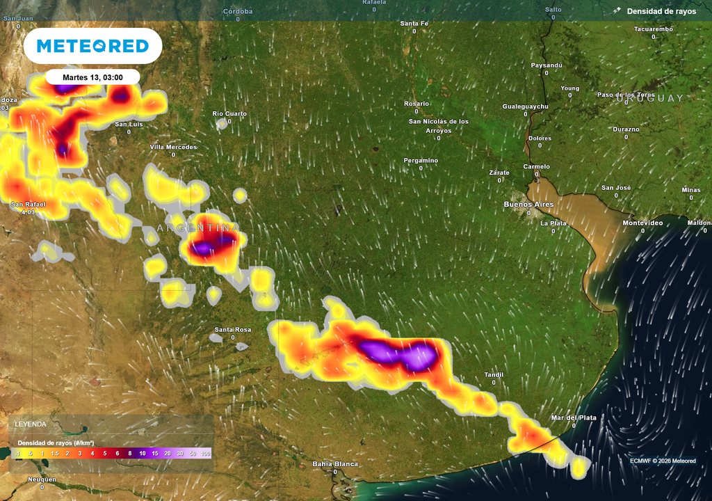 Densidad de rayos__Martes 13 de enero a las 3 h