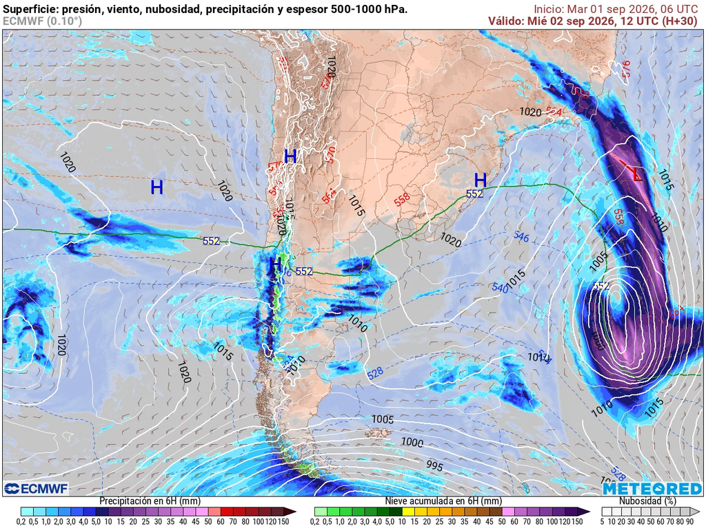 Precipitaciones aisladas producto de la retirada de un sistema frontal.