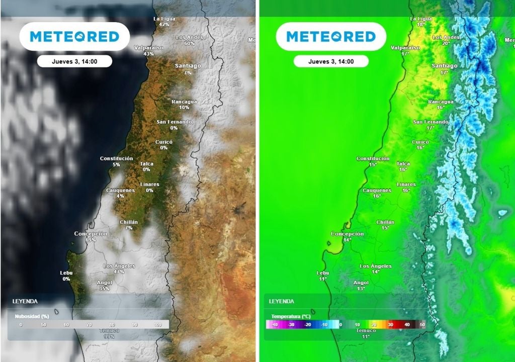 Se observa una disminución paulatina de nubosidad y un aumento de temperaturas en el centro norte.