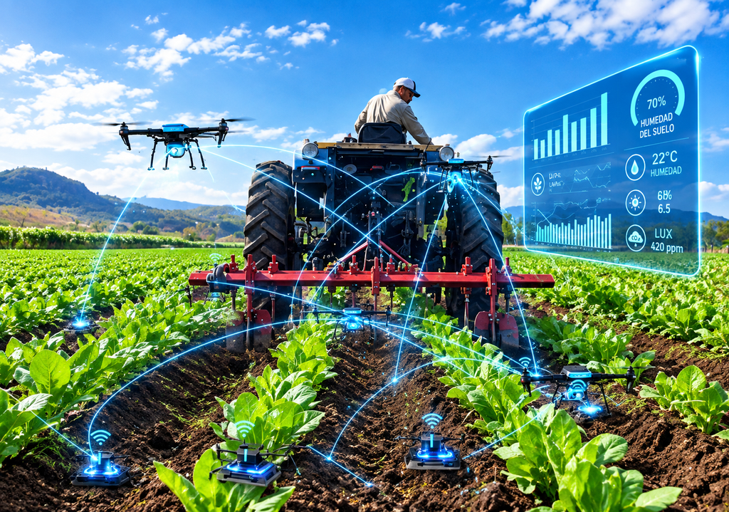 Agricultura 4.0 involucra la internet de las cosas (IoT) y manejo de grandes volúmenes de información (Big Data).