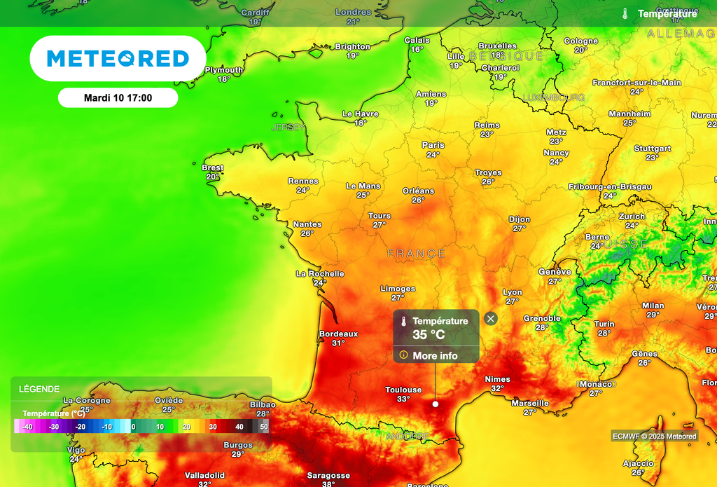 Près de 35 degrés attendus localement dans le sud de la France cet après-midi ! Près de 35 degrés attendus localement dans le sud de la France cet après-midi !