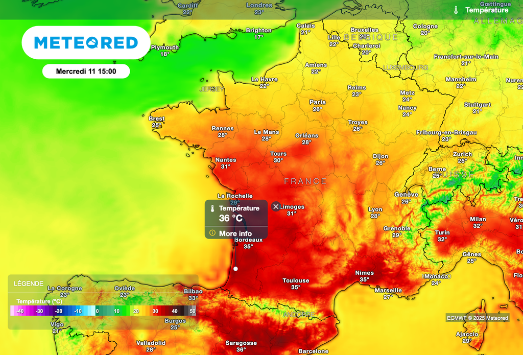 Très fortes chaleurs demain après-midi entre la Nouvelle-Aquitaine et l'Occitanie. Très fortes chaleurs demain après-midi entre la Nouvelle-Aquitaine et l'Occitanie.