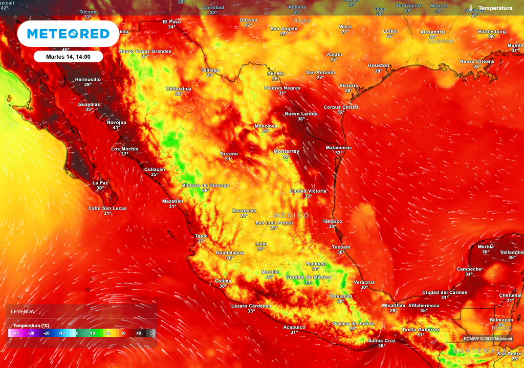 El calor de 40 °C o más dominará el noroeste, noreste y sureste, siendo menor en el resto del país. El Altiplano rondaría los 20-30 °C y norte-costas con 30-35 °C.