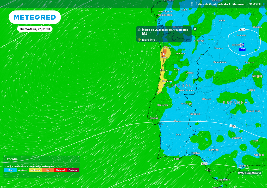 Mapa atmosférico: Índice da qualidade do ar
