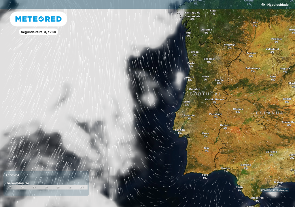 Mapa atmosférico: Nebulosidade Mapa atmosférico: Nebulosidade