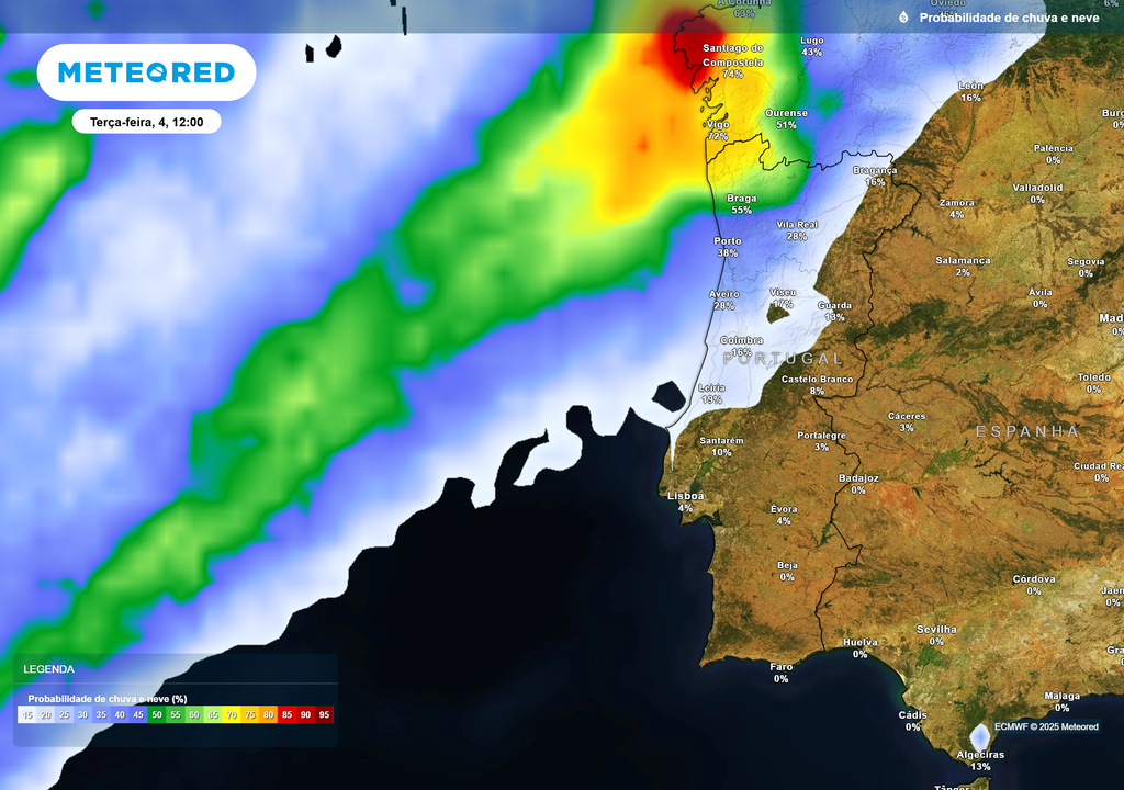 Mapa atmosférico: Probabilidade de chuva Mapa atmosférico: Probabilidade de chuva