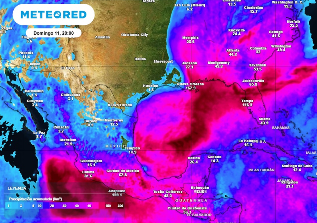 Acumulaciones de precipitación previstas hasta el domingo 11 de octubre por el modelo ECMWF. Tiempo.com