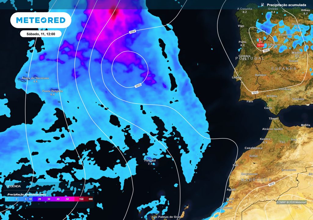 Precipitação acumulada será mais evidente nos Açores Os acumulados previstos mostram chuva nos Açores durante o fim de semana, embora sem sinais de precipitação muito intensa na maioria das ilhas.