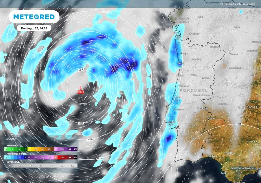 Chuva A primeira frente associada à depressão atravessa Portugal este domingo, deixando chuva e aguaceiros em várias regiões antes de avançar para o interior durante a tarde.