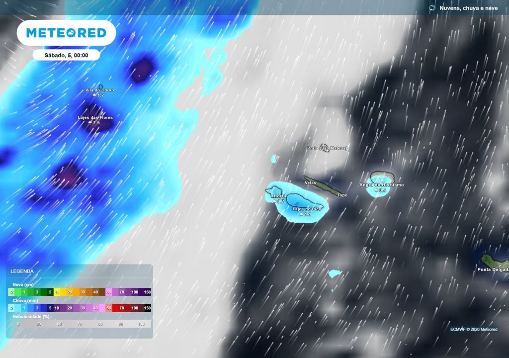 chuva prevista Durante a noite de sexta-feira e a madrugada de sábado, a instabilidade deverá começar a estender-se ao Grupo Central, atingindo inicialmente Faial e Pico, enquanto a precipitação se mantém mais intensa no Grupo Ocidental.