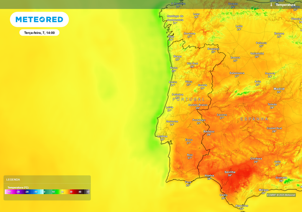 Temperaturas máximas para Portugal continental Temperaturas máximas para Portugal continental