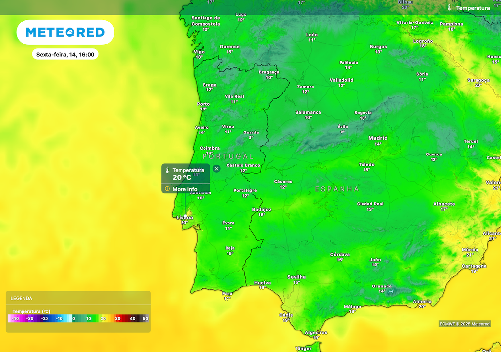 Temperaturas para sexta-feira, 14 de novembro. Temperaturas para sexta-feira, 14 de novembro.