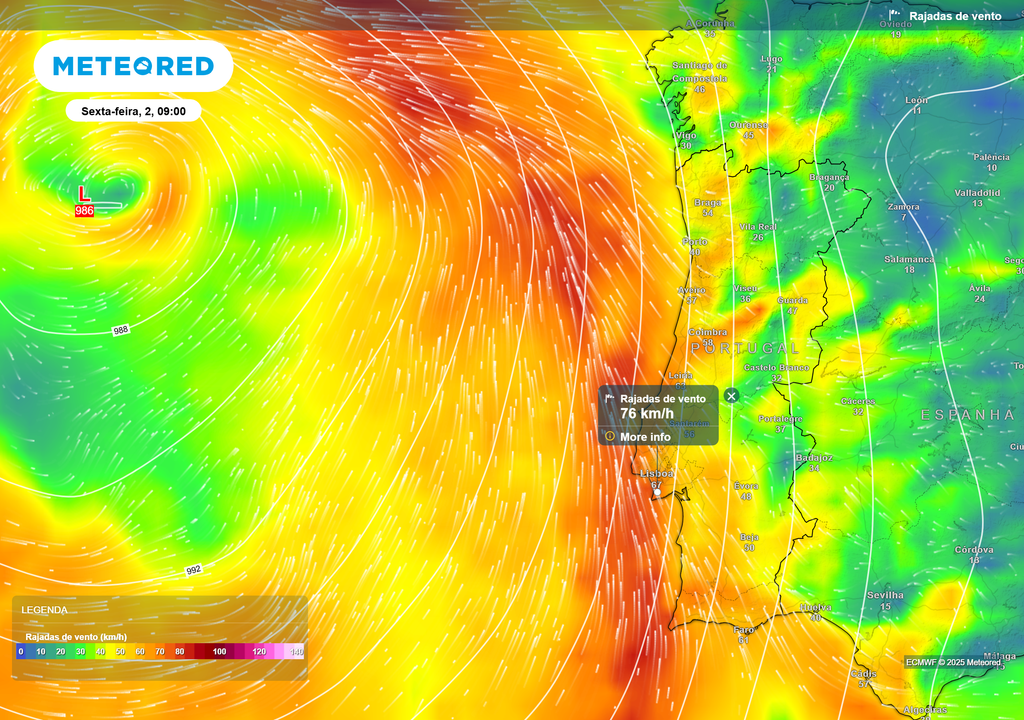 Mapa atmosférico: Rajada de vento Mapa atmosférico: Rajada de vento