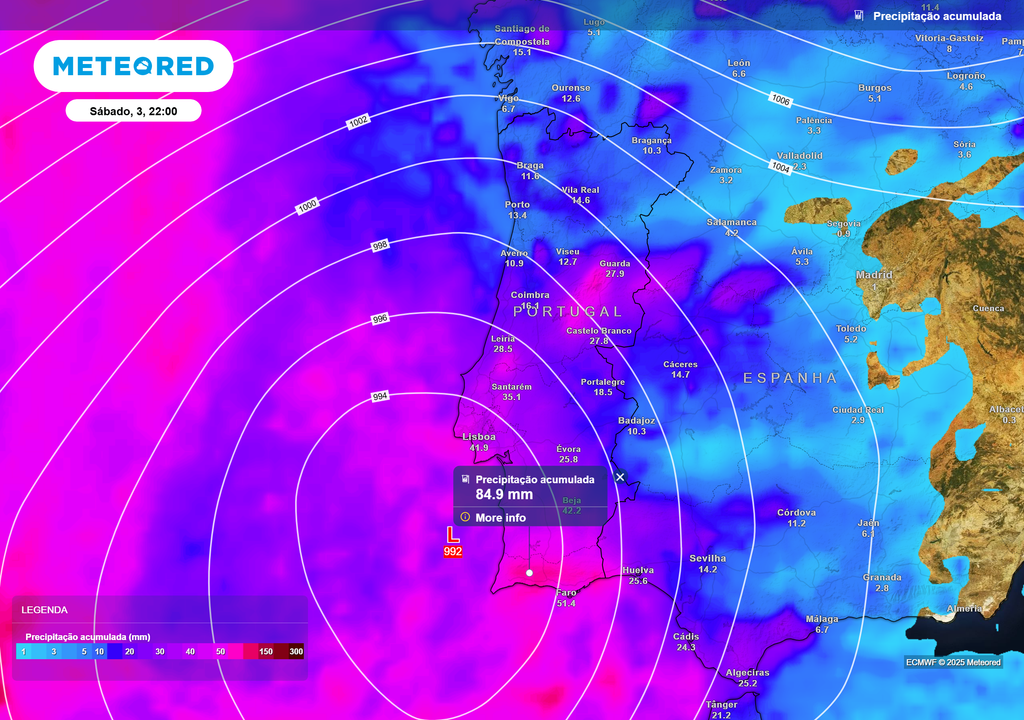 Mapa atmosférico: Precipitação acumulada
