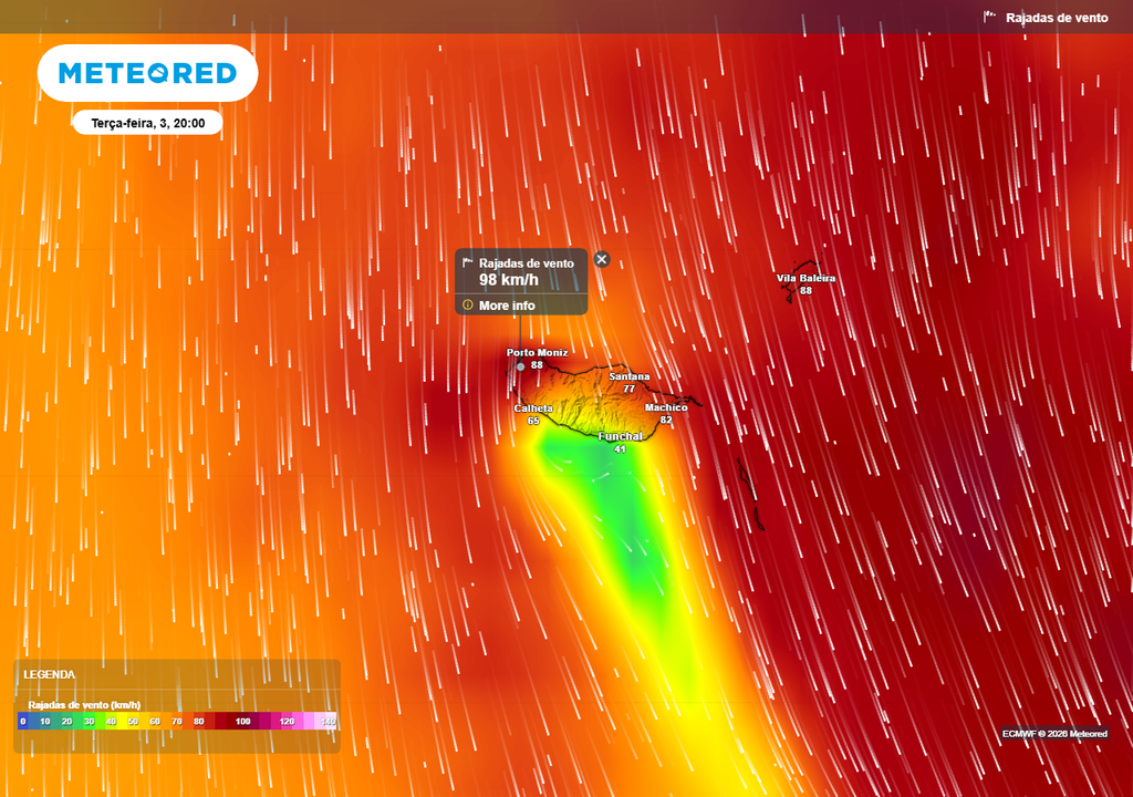 O vento muito forte, com rajadas até 120 km/h, será um dos elementos climáticos que mais protagonismo assumirá durante a passagem da Tempestade Regina no arquipélago da Madeira.