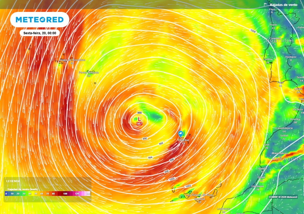 Prevê-se que sexta-feira, 20 de março, seja o dia mais ventoso da semana no arquipélago da Madeira devido à grande proximidade do centro da depressão Therese.