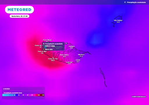 Depress&atilde;o Therese na Madeira: a chuva mais forte chegar&aacute; entre quinta e sexta; at&eacute; 55 mm em 24 horas