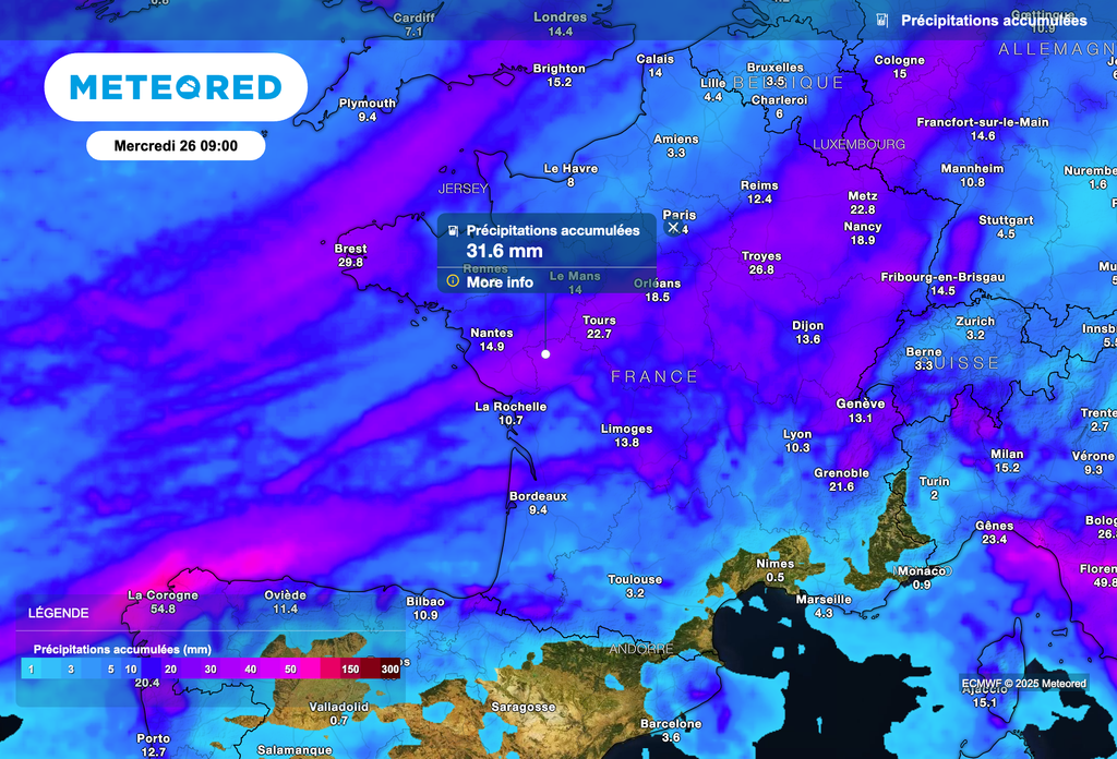 Des précipitations parfois soutenues attendues au cours des prochaines heures avec localement plus de 30 litres d'eau par mètre carré. Des précipitations parfois soutenues attendues au cours des prochaines heures avec localement plus de 30 litres d'eau par mètre carré.