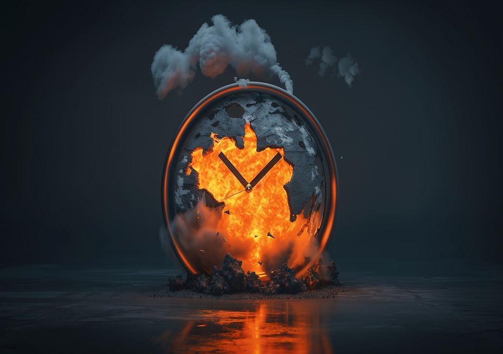 Doomsday Clock, Alarm, Bedrohungen, Nuklear, Klima, technologische Risiken Doomsday Clock, Alarm, Bedrohungen, Nuklear, Klima, technologische Risiken