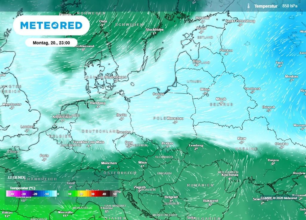 Aus Osten strömen kalte Höhenluftmassen nach Deutschland.