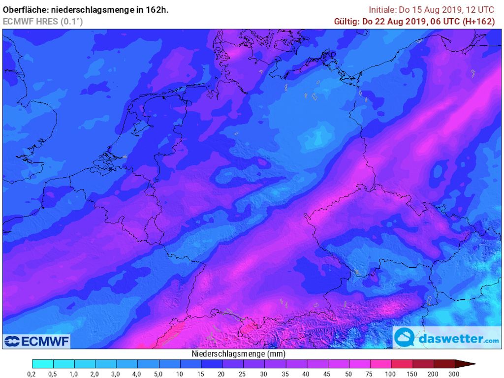 Regensummen bis Donnerstag Regensummen bis Donnerstag