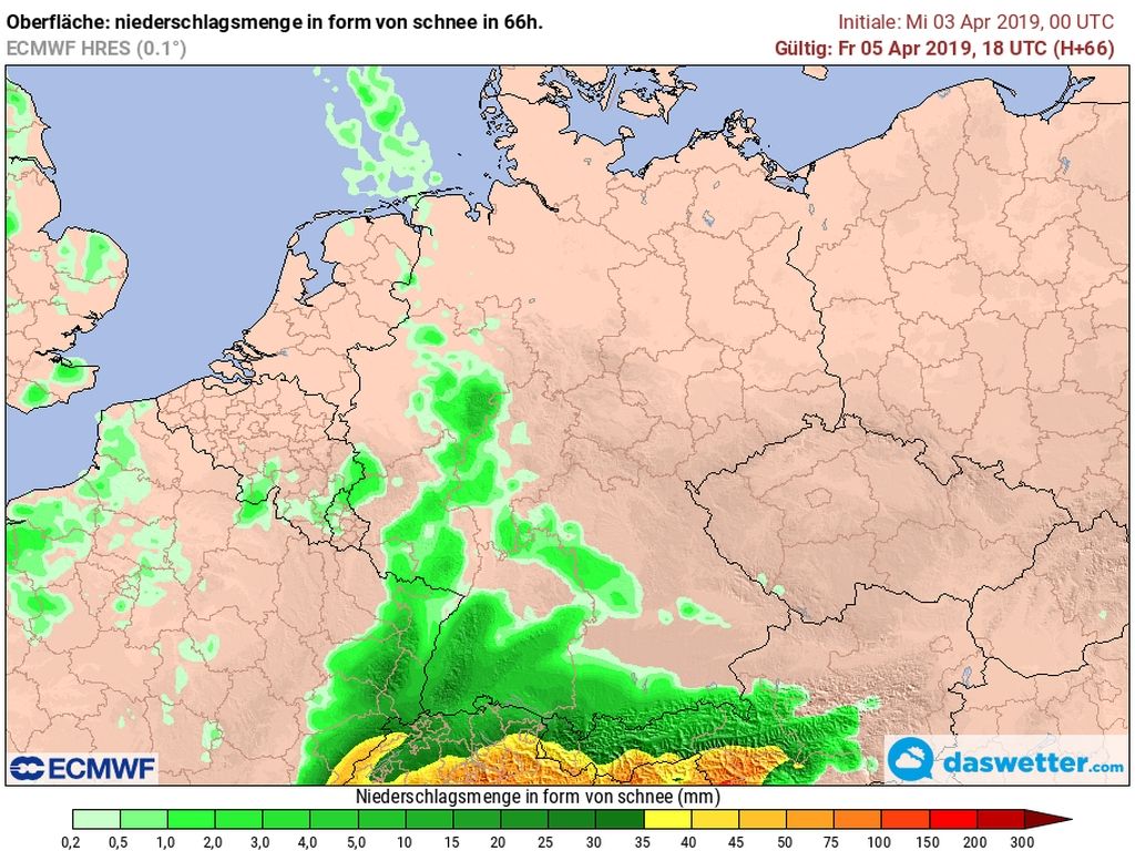 Schneehöhen bis Freitagabend