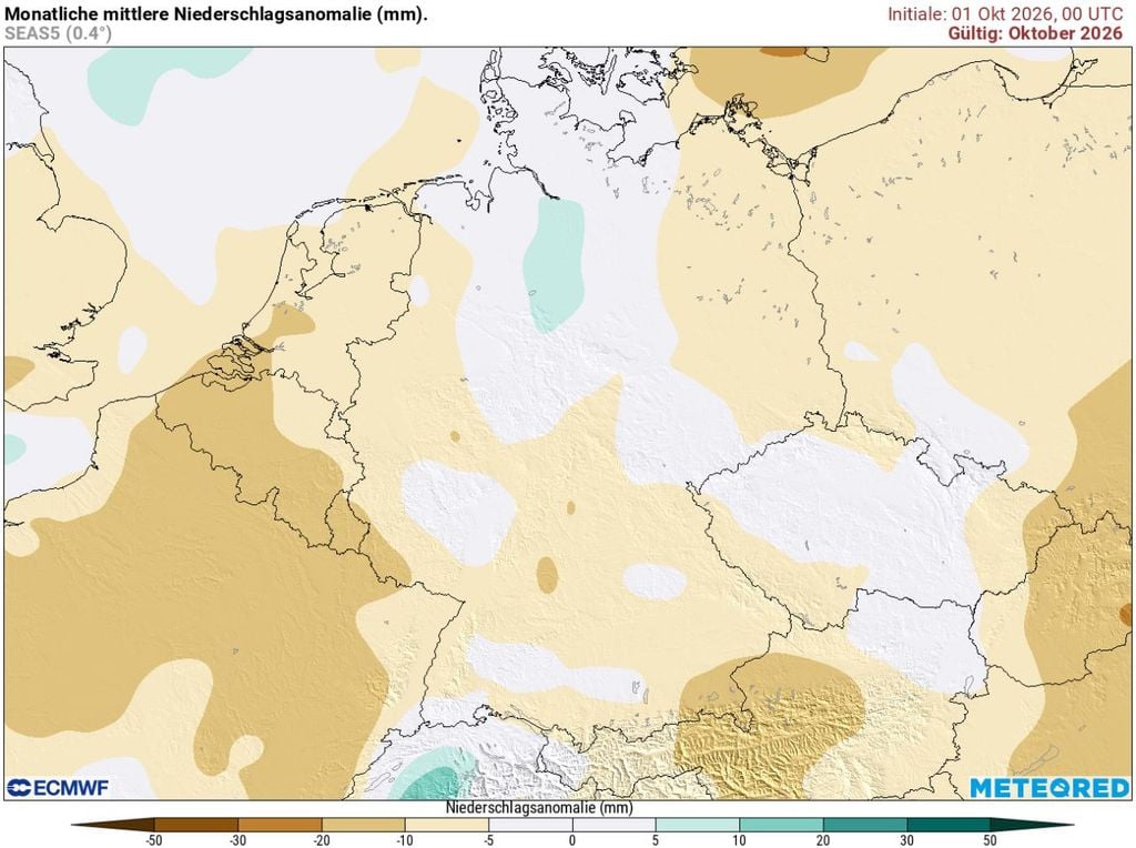 wetter, trockenheit, regen In Sachen Niederschlag sieht es auch im Oktober 2026 eher "zu trocken" als "zu nass" aus. Es ist weiterhin viel zu wenig Niederschlag in Sicht.