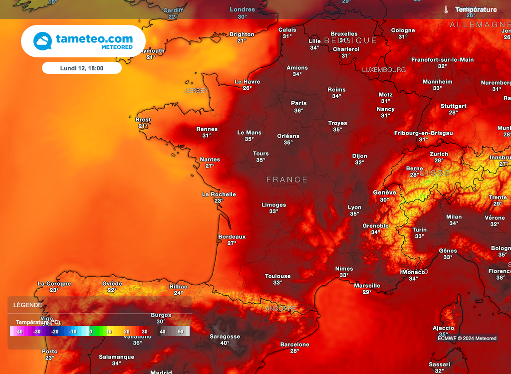 Lundi, les très fortes chaleurs s'étendront à nombre de départements de la moitié nord. Lundi, les très fortes chaleurs s'étendront à nombre de départements de la moitié nord.