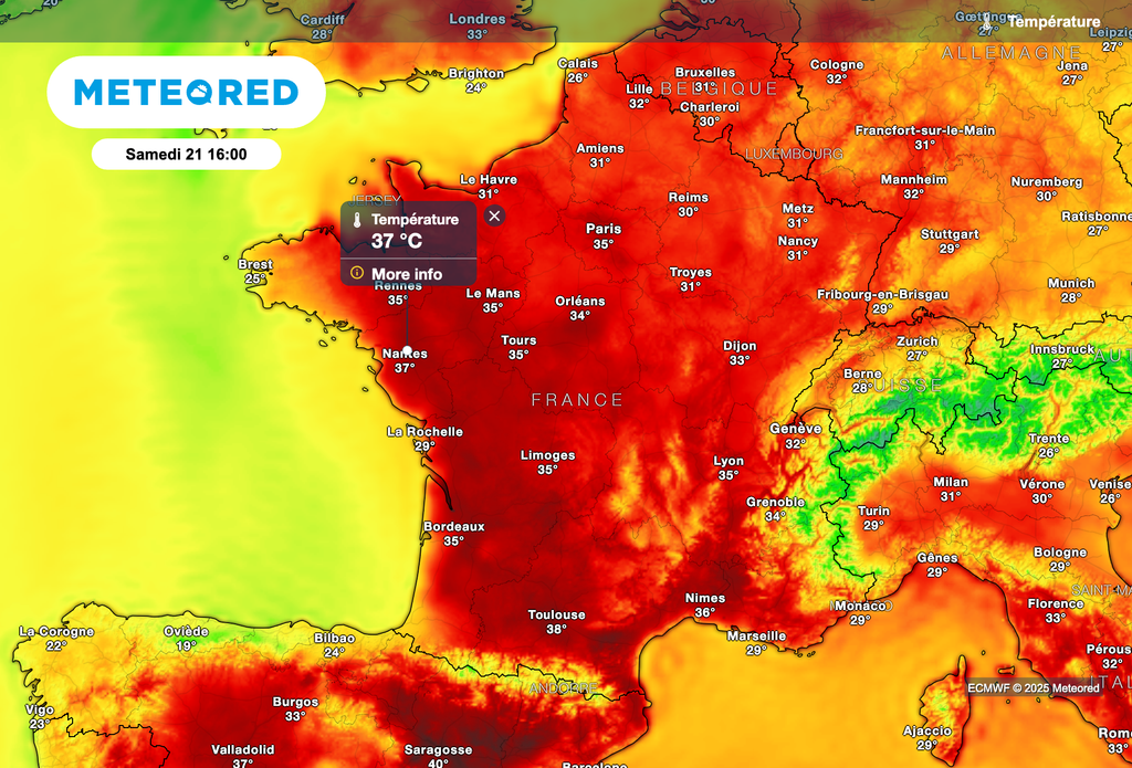 37 degrés attendus samedi après-midi à Nantes. 37 degrés attendus samedi après-midi à Nantes.