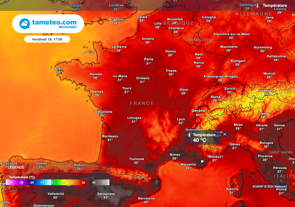 40 à 41 degrés attendus dans le département du Var vendredi après-midi.