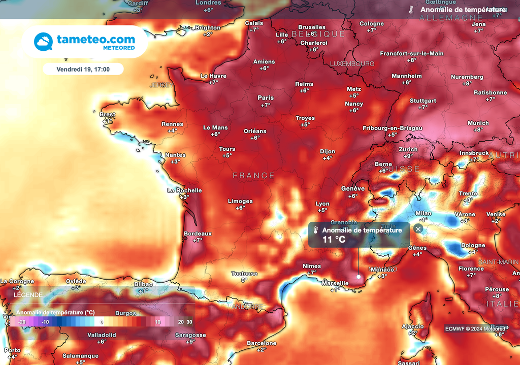 Températures largement supérieures aux normales de saison vendredi après-midi !