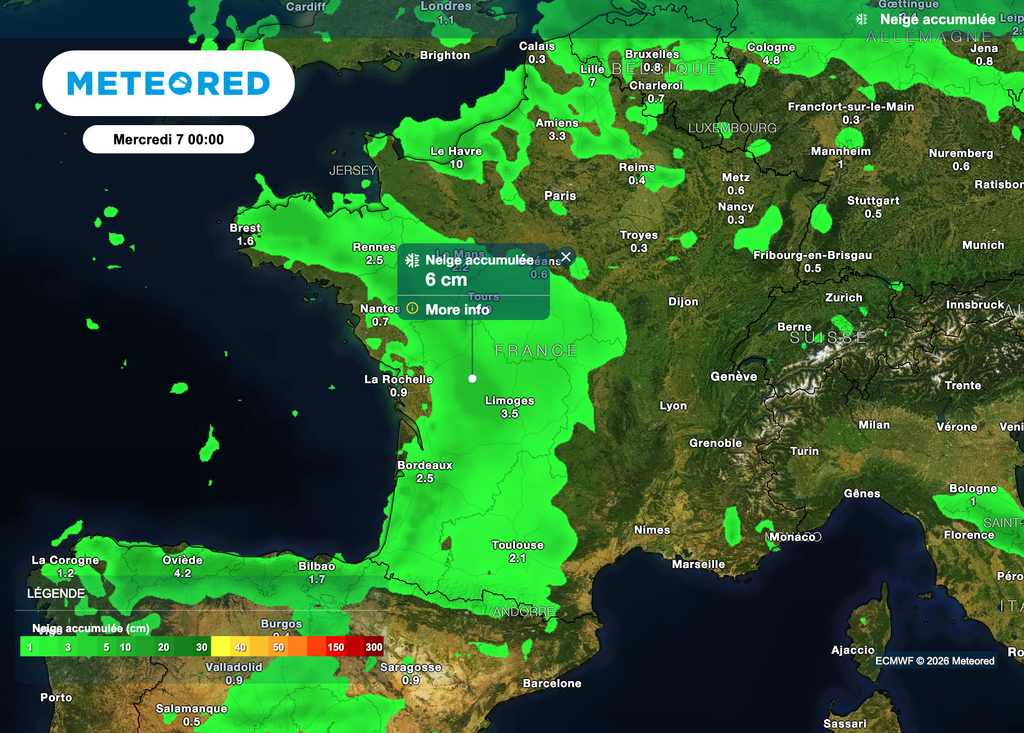 3 à 7 centimètres de neige sont attendus sur les départements placés en vigilance orange par Météo-France, localement jusqu’à 10 centimètres sur les hauteurs.