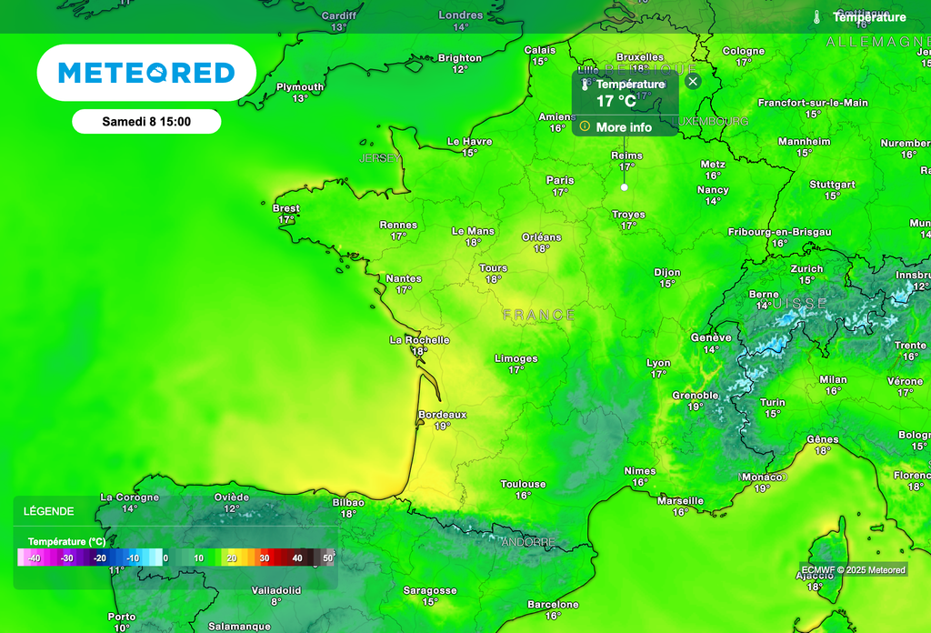 Près de 17/18/19 degrés attendus samedi après-midi sur le nord de la France. Près de 17/18/19 degrés attendus samedi après-midi sur le nord de la France.