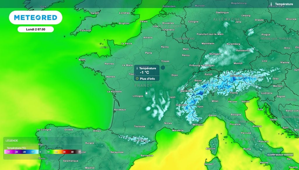 Lundi matin, les gelées seront fréquentes du Massif Central aux régions de l'est Lundi matin, les gelées seront fréquentes du Massif Central aux régions de l'est