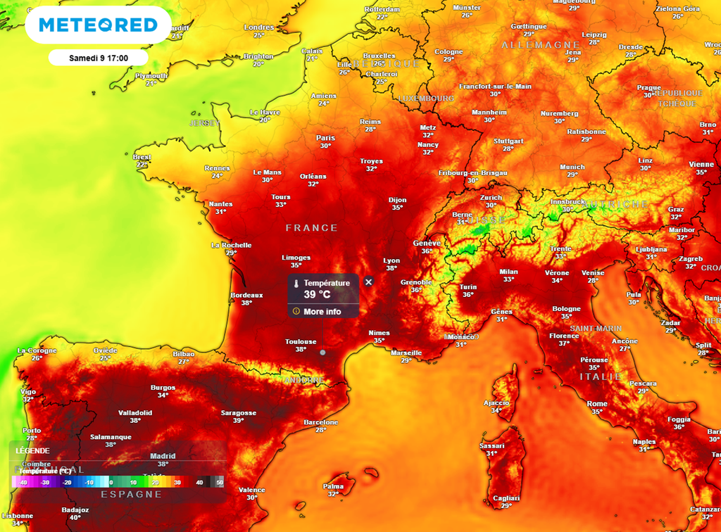 Des pointes à près de 40°C sont attendues dans le sud-ouest vendredi et samedi. Des pointes à près de 40°C sont attendues dans le sud-ouest vendredi et samedi.