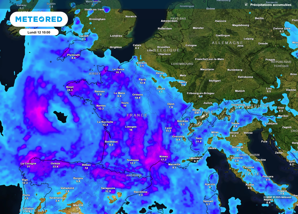 Cumuls de pluie lundi minuit
