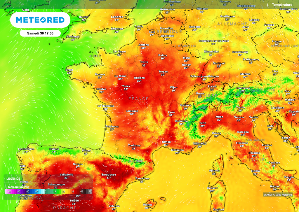 Chaleur encore forte sur une grande partie de l'hexagone pour votre samedi. Cela donnera du "carburant" aux orages. Chaleur encore forte sur une grande partie de l'hexagone pour votre samedi. Cela donnera du "carburant" aux orages.