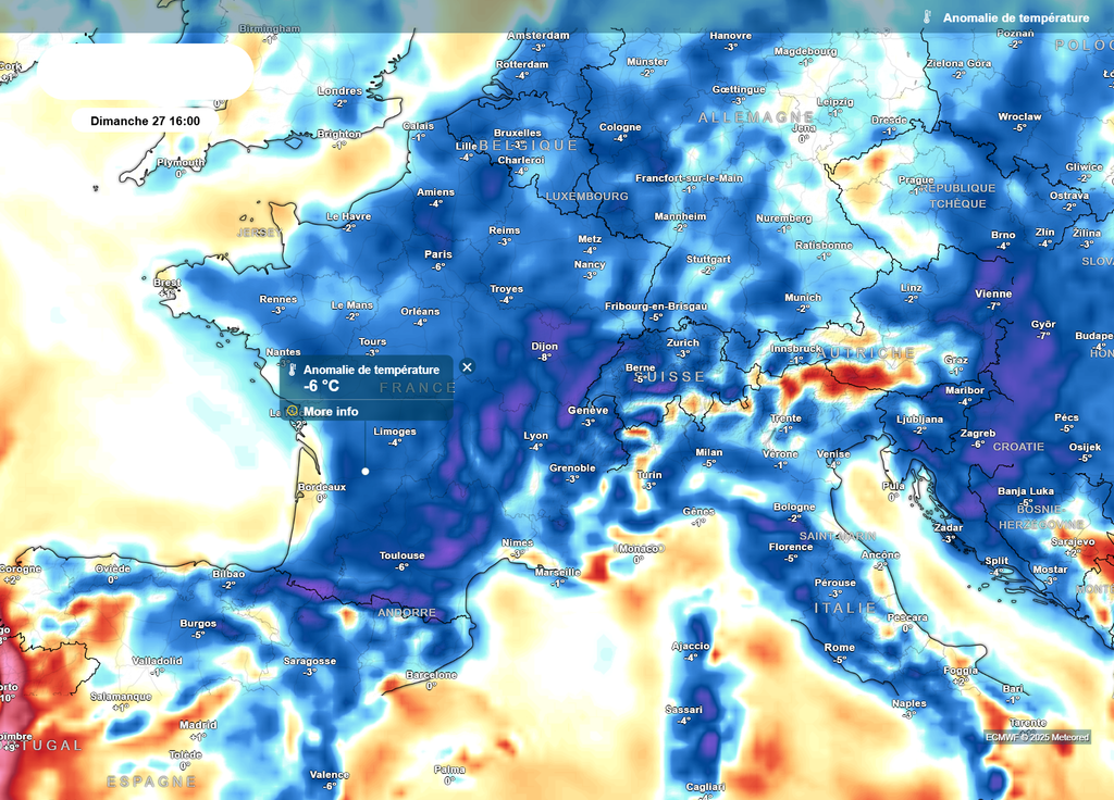 Anomalie températures dimanche après-midi