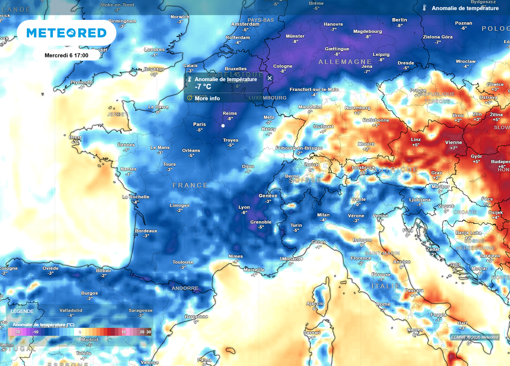 L'après-midi de mercredi devrait être la plus fraîche de la semaine, avec des températures localement 5 à 7°C sous les moyennes de saison.