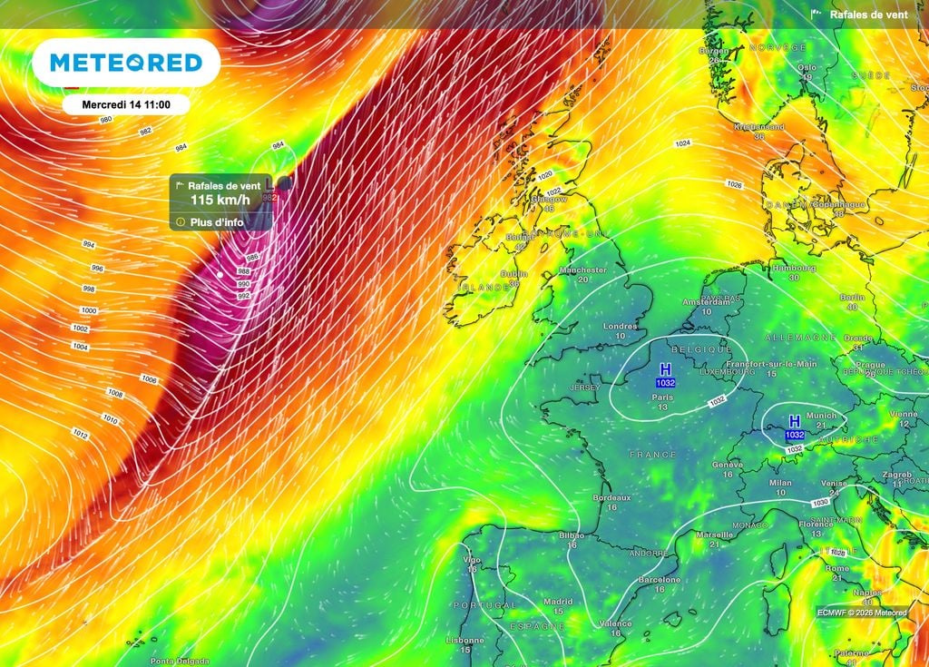 Violentes tempêtes qui devraient longer les îles britanniques en milieu de semaine.
