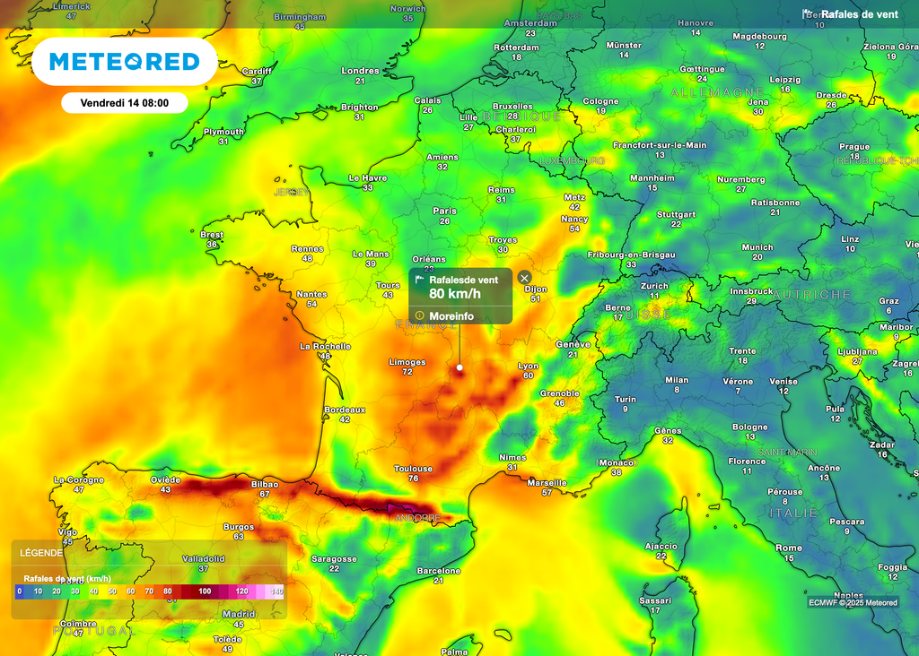 Un vent bien fort sur la moitié sud, qui puis-est dès les premières hauteurs et dans certaines vallées.