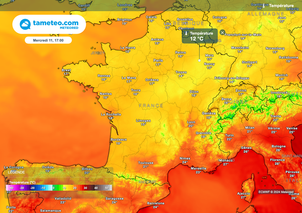Chute des températures mercredi prochain après le passage du front froid. Chute des températures mercredi prochain après le passage du front froid.