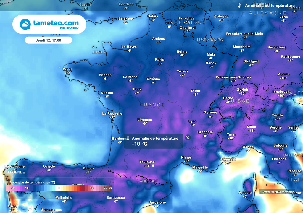 Températures très nettement inférieures aux normales de saison jeudi prochain ! Températures très nettement inférieures aux normales de saison jeudi prochain !