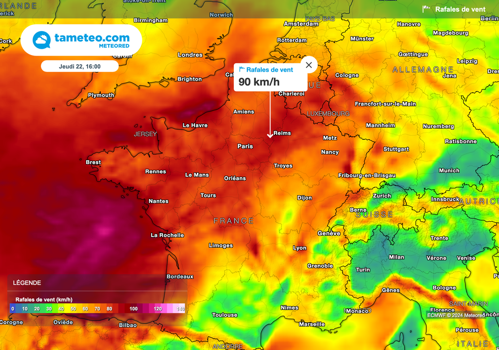 Nouveau coup de vent jeudi avec des rafales à près de 90 km/h dans les terres.