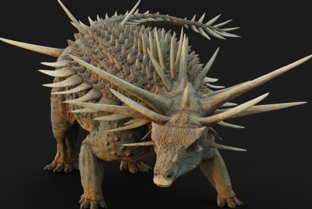 "Os espinhos do Spicomellus afer teriam se projetado através da pele resistente do espécime. Ilustração: Matt Dempsey."