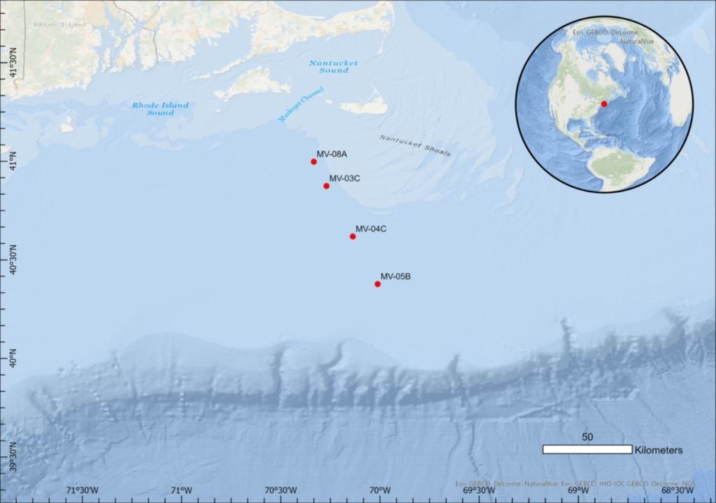 Mapa acuifero El mapa muestra los puntos donde se realizaron las perforaciones marítimas. Imagen: ECORD.