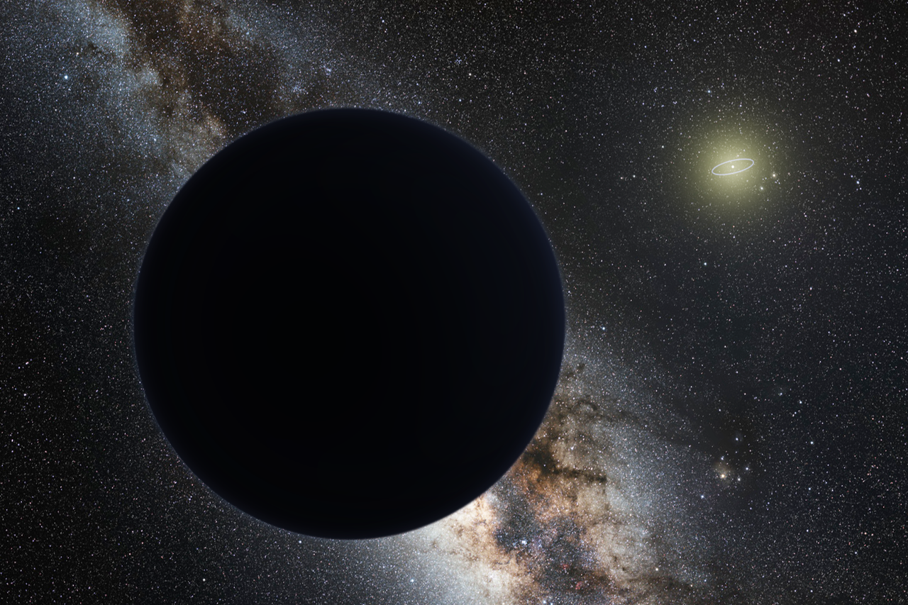 Representación artística del Planeta Nueve como un gigante de hielo con un sol en forma de estrella en la distancia. Crédito: NASA