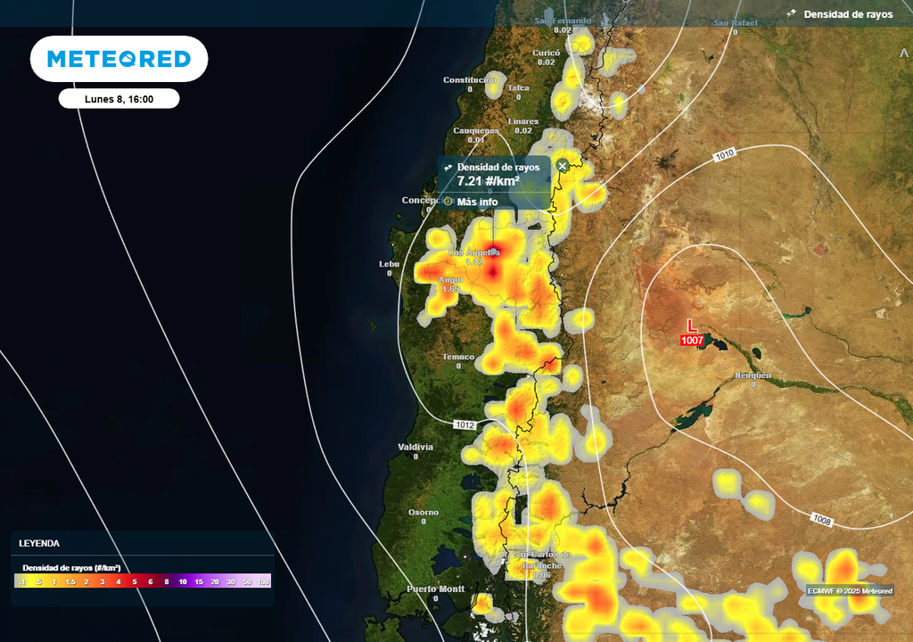 Desde el lunes (08) tormentas eléctricas entre Ñuble y Los Ríos, Meteored, Chile