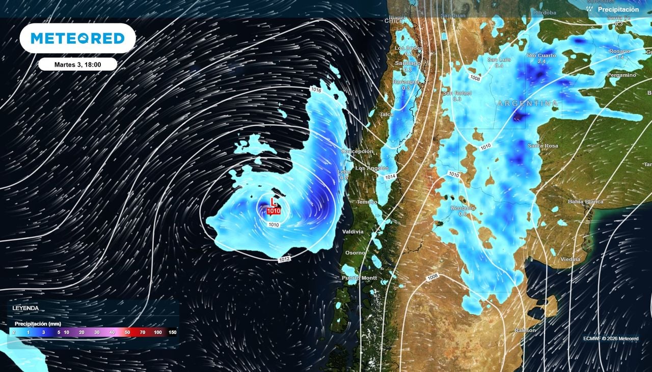 Los pulsos de lluvia serán significativos entre martes (03) y miércoles (04) en Chile centro-sur.